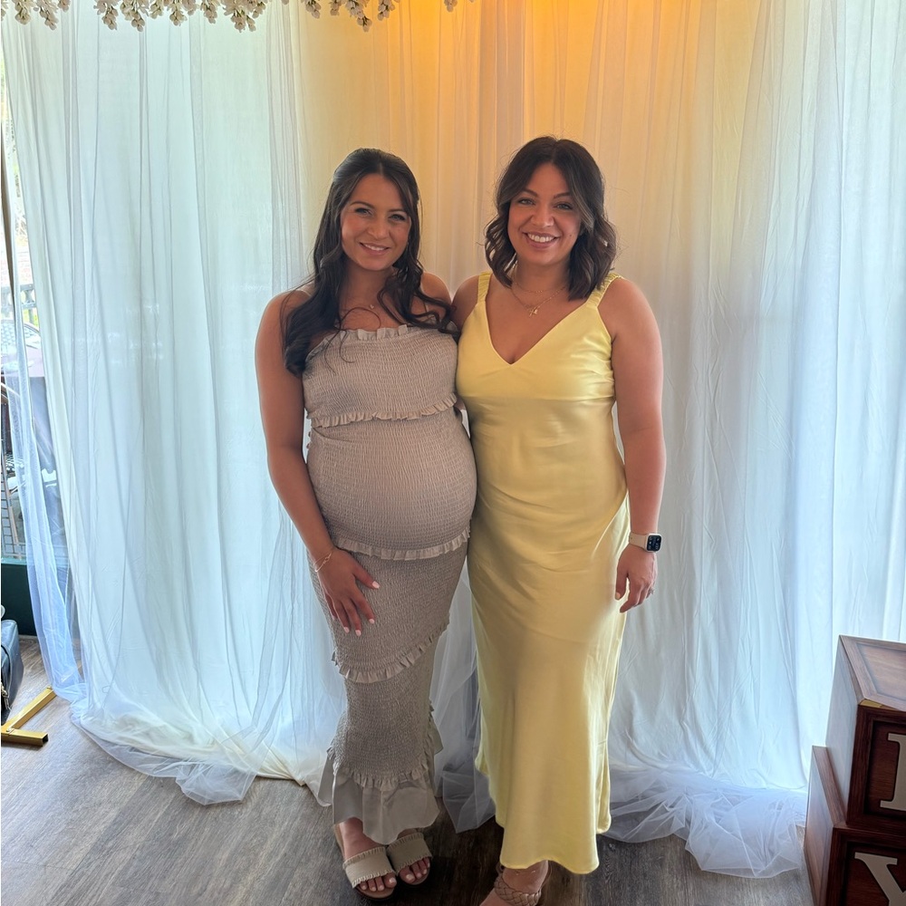 Sage Satin Smocked Fitted Midi Dress